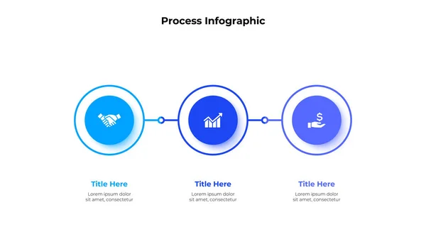 Trois éléments de cercle dans la rangée horizontale pour l'infographie et la présentation. Concept de 3 étapes du processus de développement des affaires — Image vectorielle