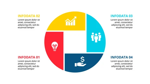 Infografica circolare con 4 opzioni o passaggi. Elemento piatto astratto del diagramma del ciclo. Modello di business vettoriale per la presentazione. — Vettoriale Stock