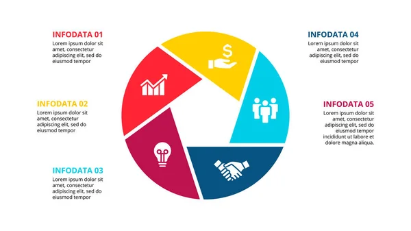 Cirle infographic with 5 options or steps. Abstract flat element of cycle diagram. Vector business template for presentation. — Stock Vector