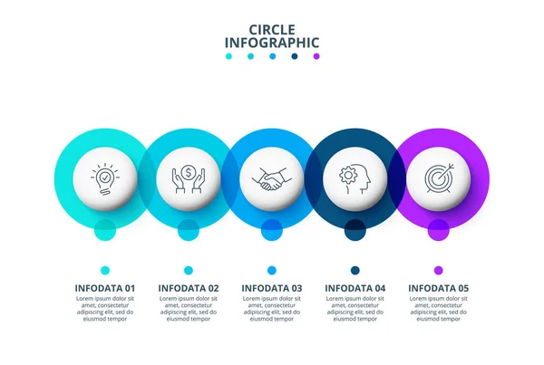 Círculo elementos infográficos. Modelo para cronograma ou gráfico de processo com 5 opções. — Vetor de Stock