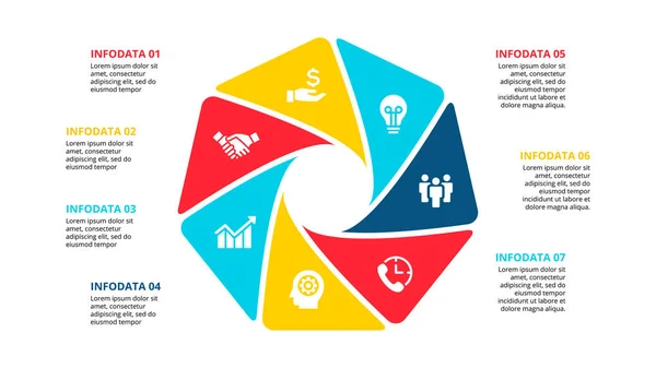 Vector cycle infographic. Diagram with 7 options or steps. Presentation slide. — Stock Vector