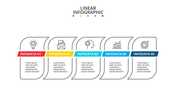 Linee sottili vettoriali con strisce di colore. Modelli di design infografico con 5 opzioni — Vettoriale Stock