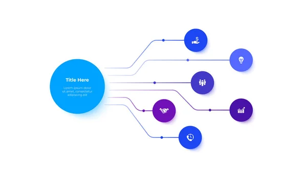 Sept cercles pour la présentation d'affaires. Visualisation des processus ou organigramme. Modèle de conception infographique vectorielle — Image vectorielle