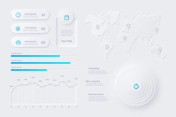 Egyedülálló pneumorf ui ux design kit. Felhasználói interfész elem. Infografikai elemek, térkép és térképek — Stock Vector