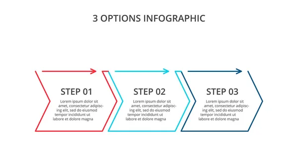 Vékony vonal lapos nyilak infografika. Sablon diagram, grafikon, prezentáció és diagram. Üzleti koncepció 3 lehetőséggel, alkatrészekkel, lépésekkel vagy folyamatokkal. — Stock Vector