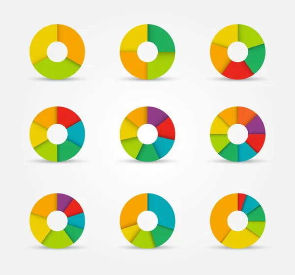 Gráficos circulares segmentados de 3 a 8 divisiones . — Archivo Imágenes Vectoriales