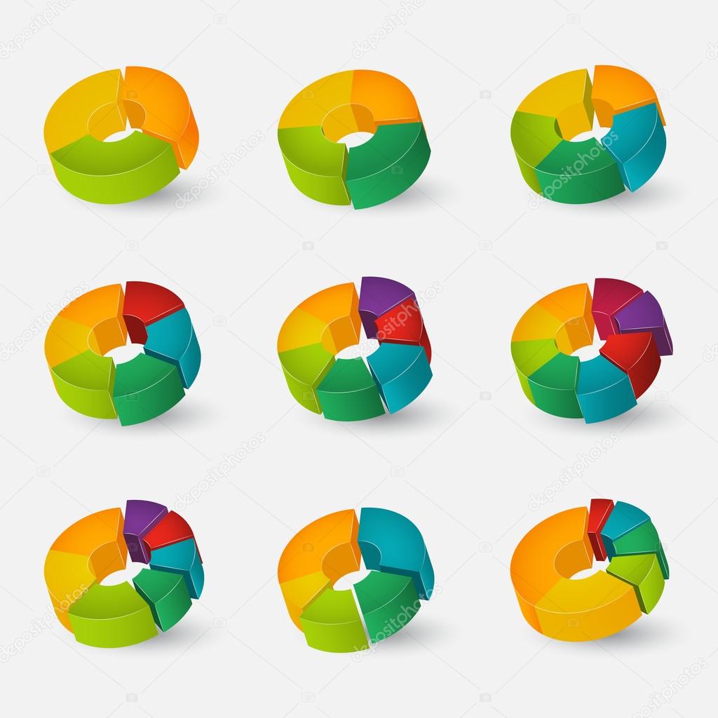 Segmented and multicolored pie charts set.
