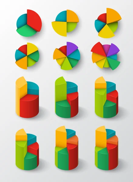 Conjunto de gráficos circulares segmentados y multicolores . — Vector de stock