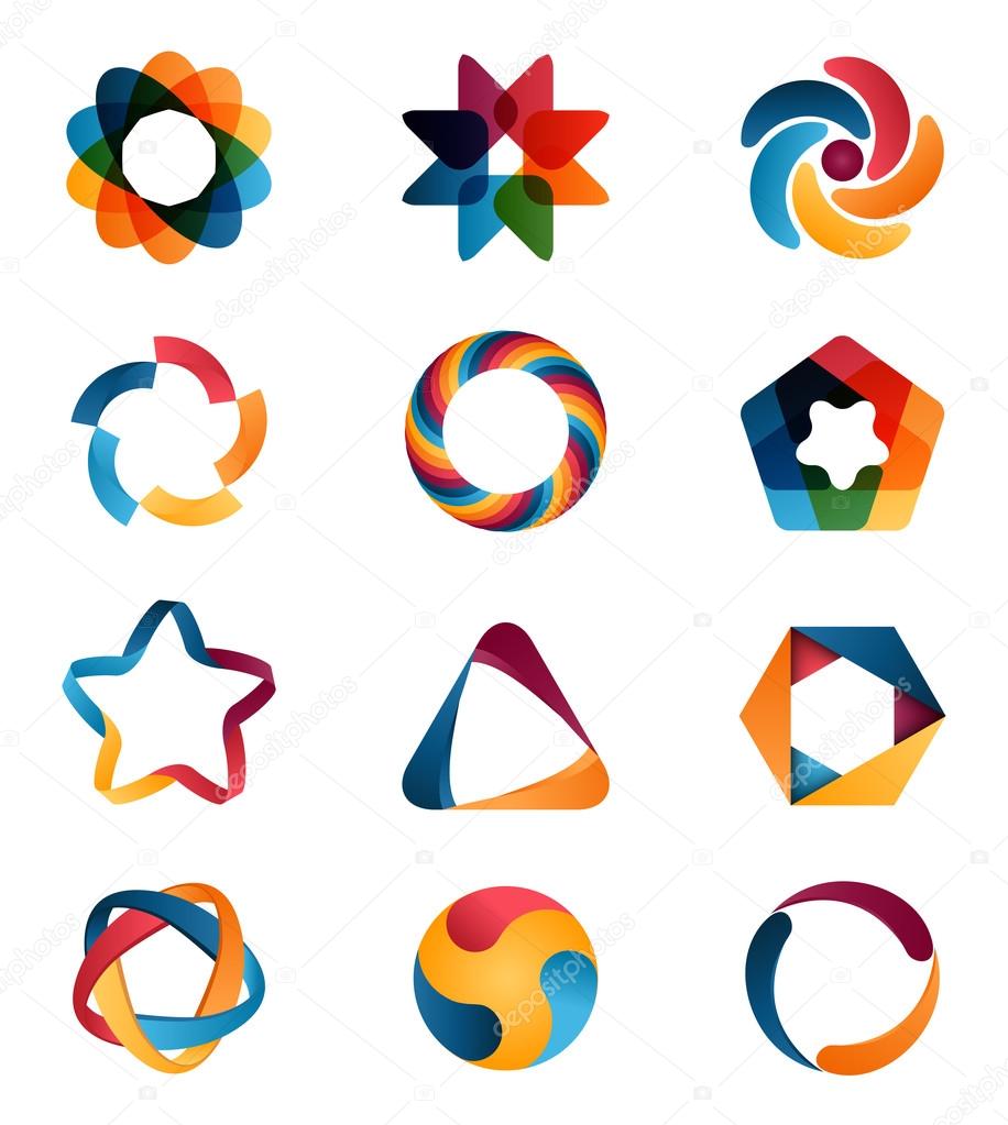 Logo templates set. Abstract circle creative signs and symbols. Circles, star, pentagon, hexagon and other design elements
