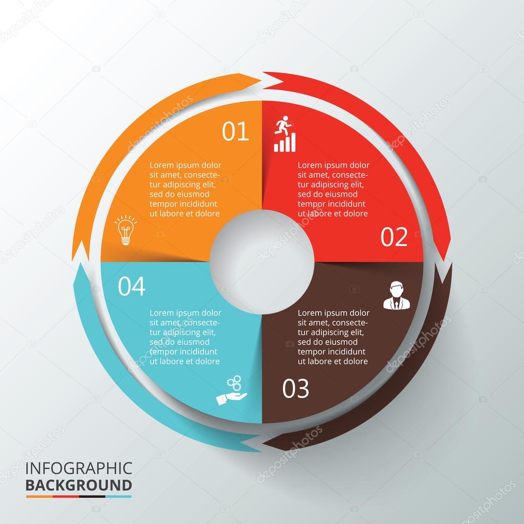 Vector circle infographic. Template for cycle diagram, graph, presentation and round chart. Business concept with 4 options, parts, steps or processes. Data visualization.