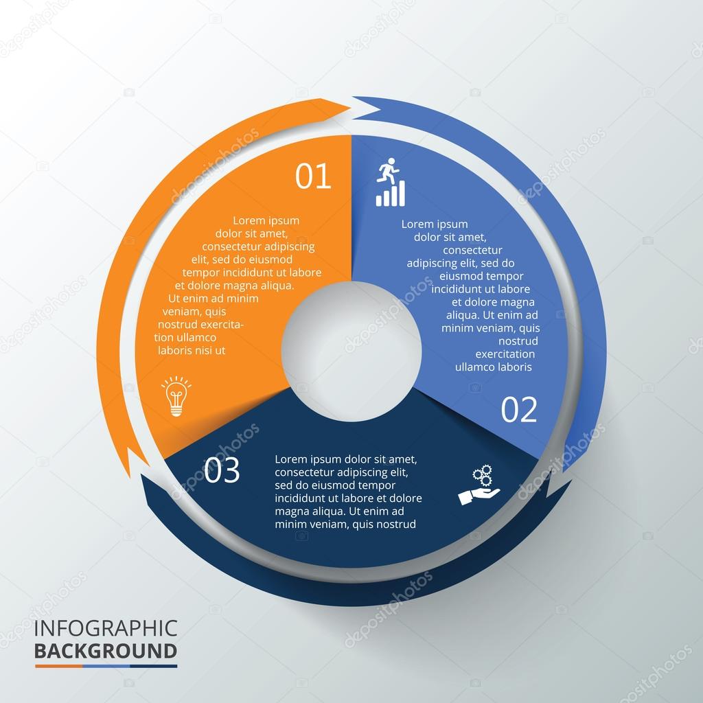 Vector circle infographic. Template for cycle diagram, graph, presentation and round chart. Business concept with 3 options, parts, steps or processes. Data visualization.