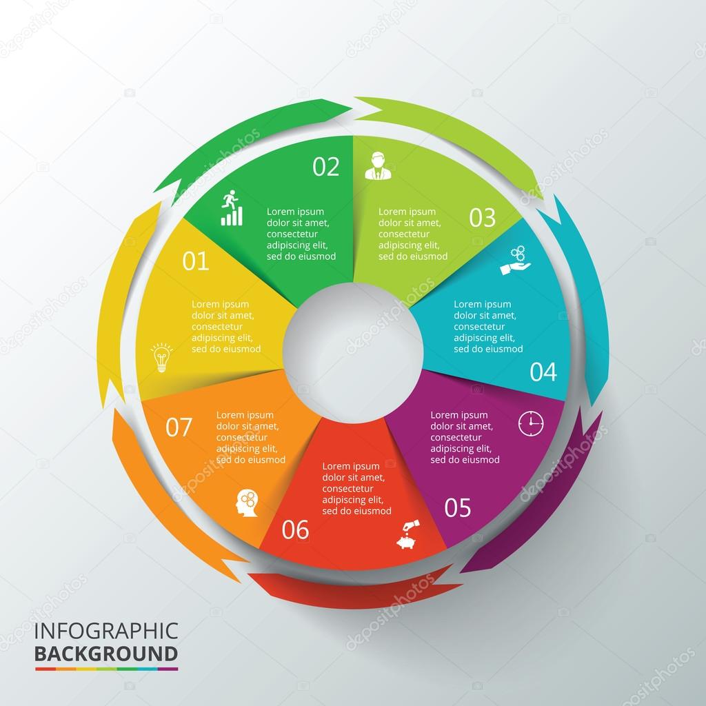 Vector circle infographic. Template for cycle diagram, graph, presentation and round chart. Business concept with 7 options, parts, steps or processes. Data visualization.