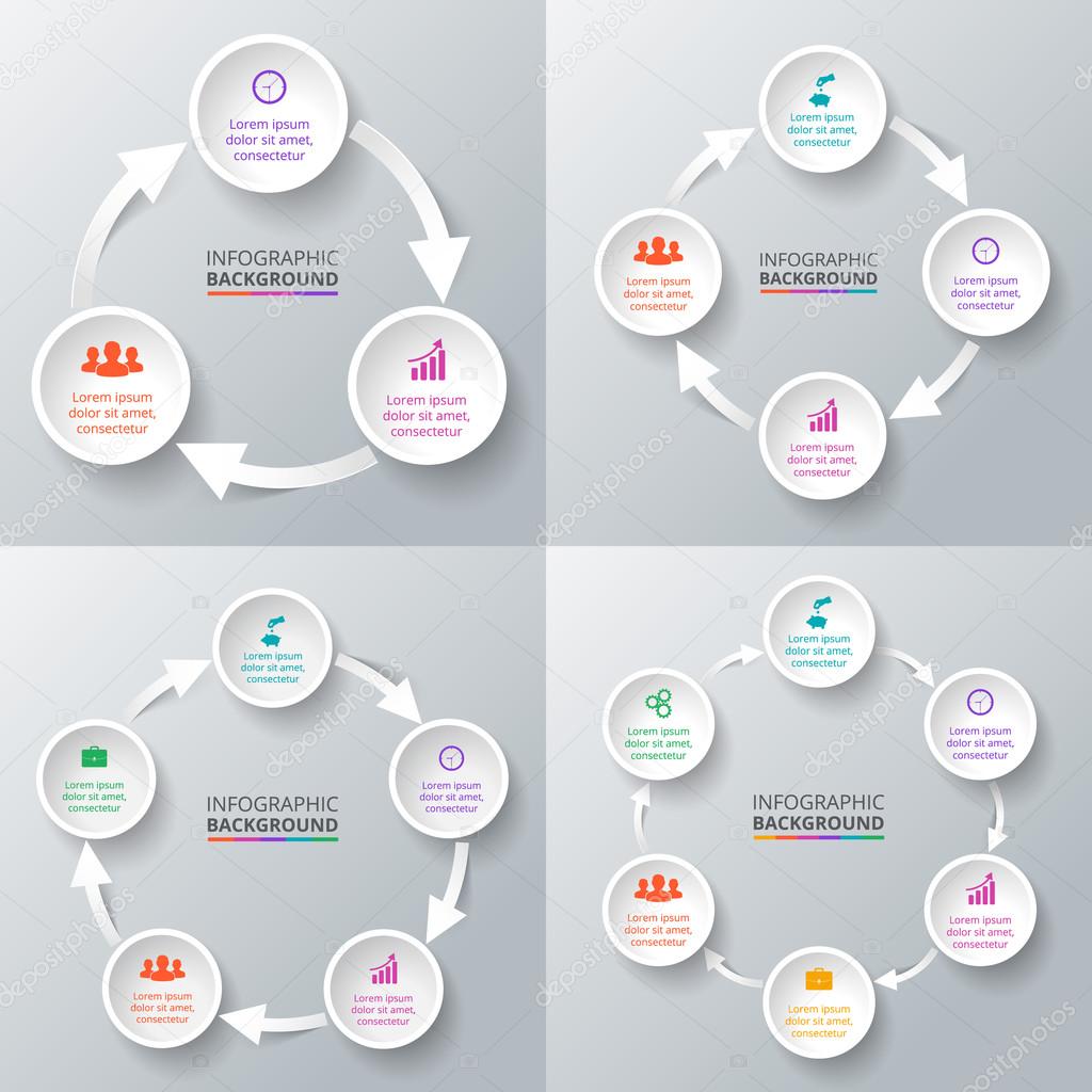 Vector circle arrows for infographic. Template for cycle diagram, graph, presentation and round chart. Business concept with 3, 4, 5 and 6 options, parts, steps or processes. Data visualization.