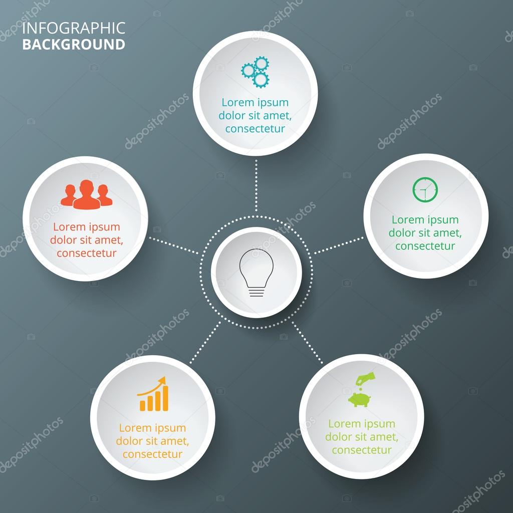 Vector circle infographic. Template for cycle diagram, graph, presentation and round chart. Business concept with 5 options, parts, steps or processes. Data visualization.