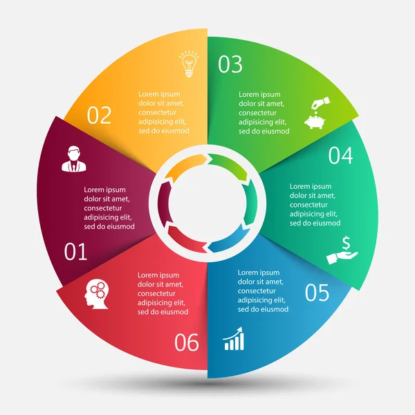 Infográfico de círculo com segmentos coloridos — Vetor de Stock
