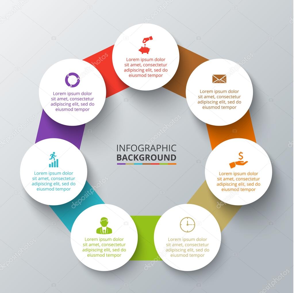 Vector heptagon with circles elements for infographic. Template for cycling diagram, graph, presentation. Business concept with 7 options, parts, steps or processes. Abstract background.