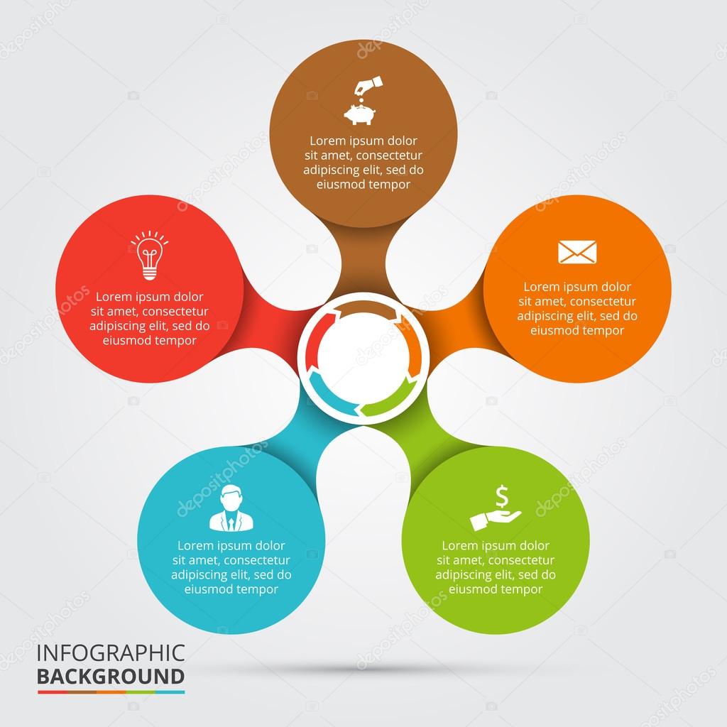Vector circle element for infographic. Template for cycling diagram, graph, presentation. Business concept with 5 options, parts, steps or processes. Abstract background.