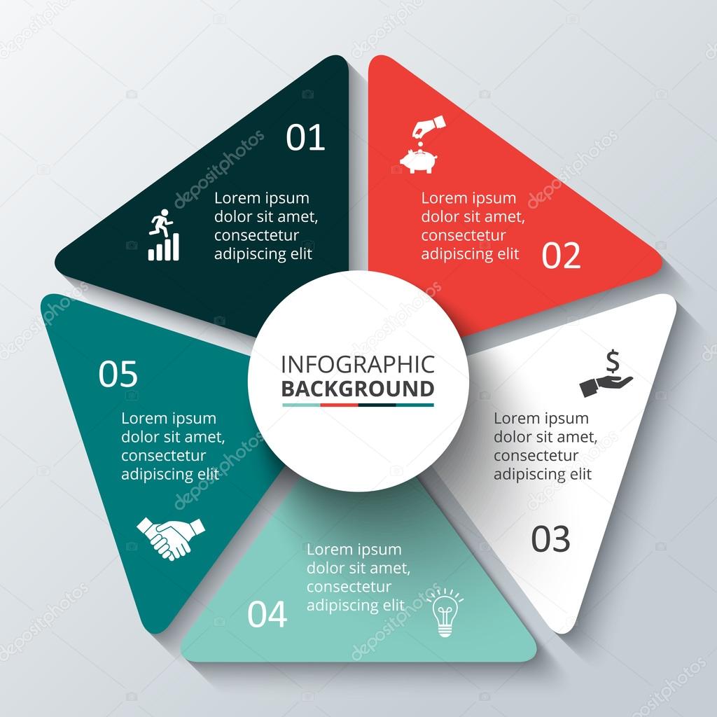Vector circle element for infographic. Template for cycling diagram, graph, presentation. Business concept with 5 options, parts, steps or processes. Abstract background.