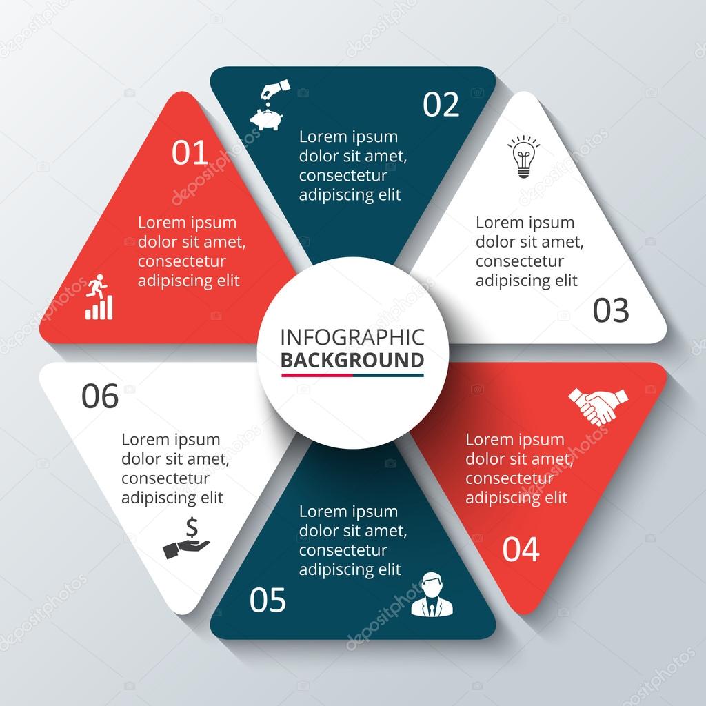 Vector circle element for infographic. Template for cycling diagram, graph, presentation. Business concept with 6 options, parts, steps or processes. Abstract background.
