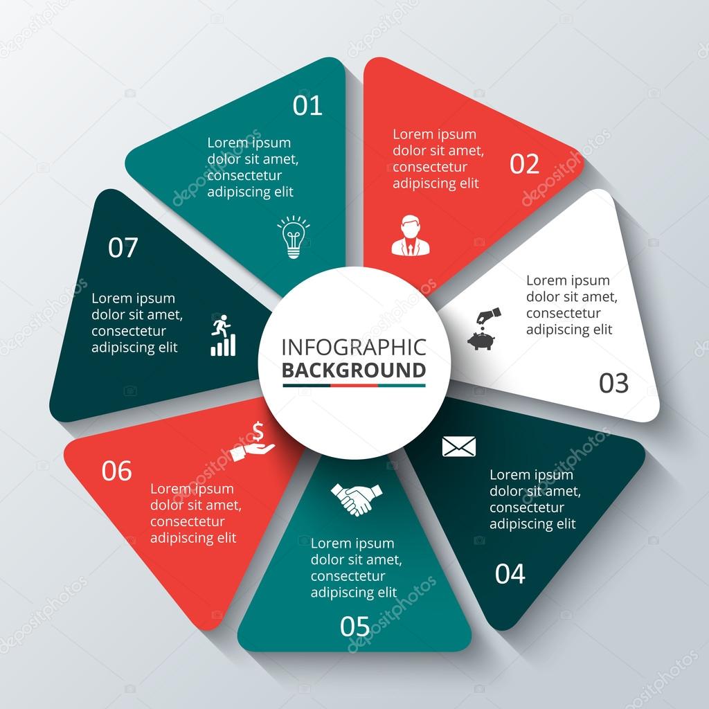 Vector circle element for infographic. Template for cycling diagram, graph, presentation. Business concept with 7 options, parts, steps or processes. Abstract background.