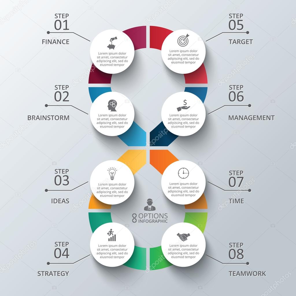 Vector figure 8 for infographics. Template for diagram, graph, presentation and chart. Business concept with 8 options, parts, steps or processes. Data visualization.