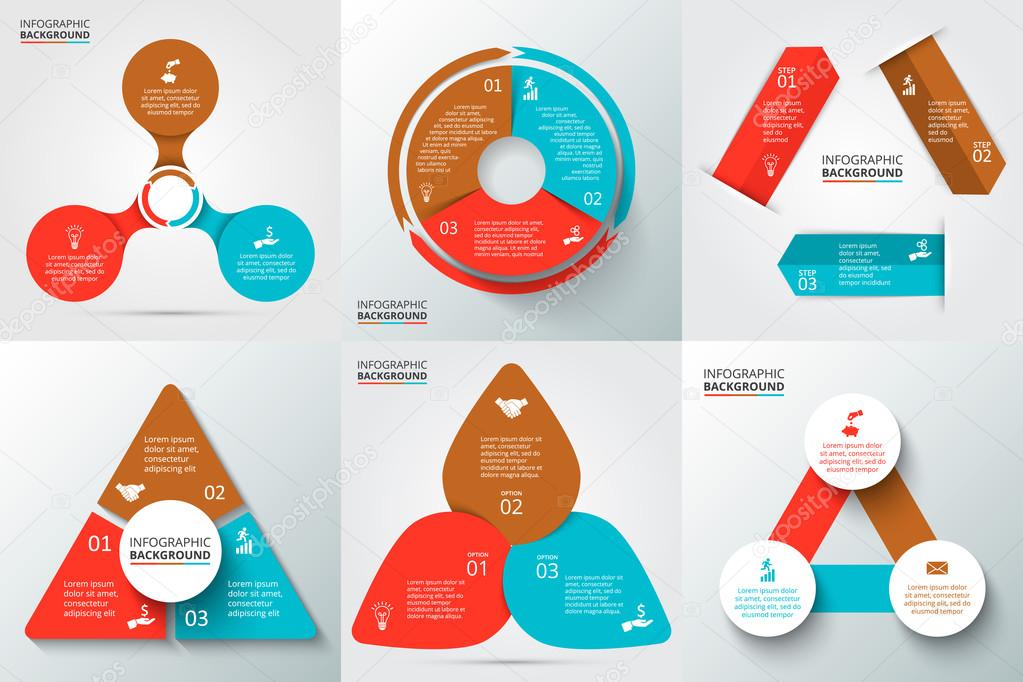 Vector arrows, triangle, circles and other elements for infographic. Template for cycle diagram, graph, presentation and round chart. Business concept with 3 options, parts, steps or processes.