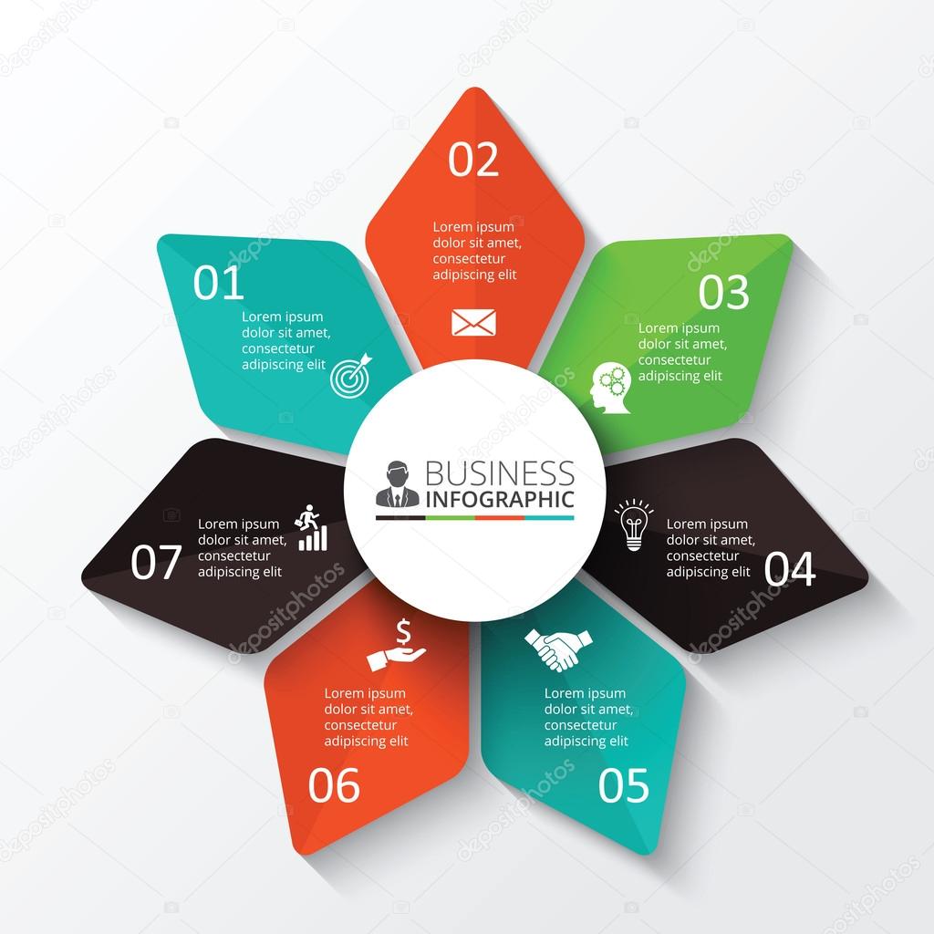 Vector star for infographic. Template for cycle diagram, graph, presentation and round chart. Business concept with 7 options, parts, steps or processes. Data visualization.