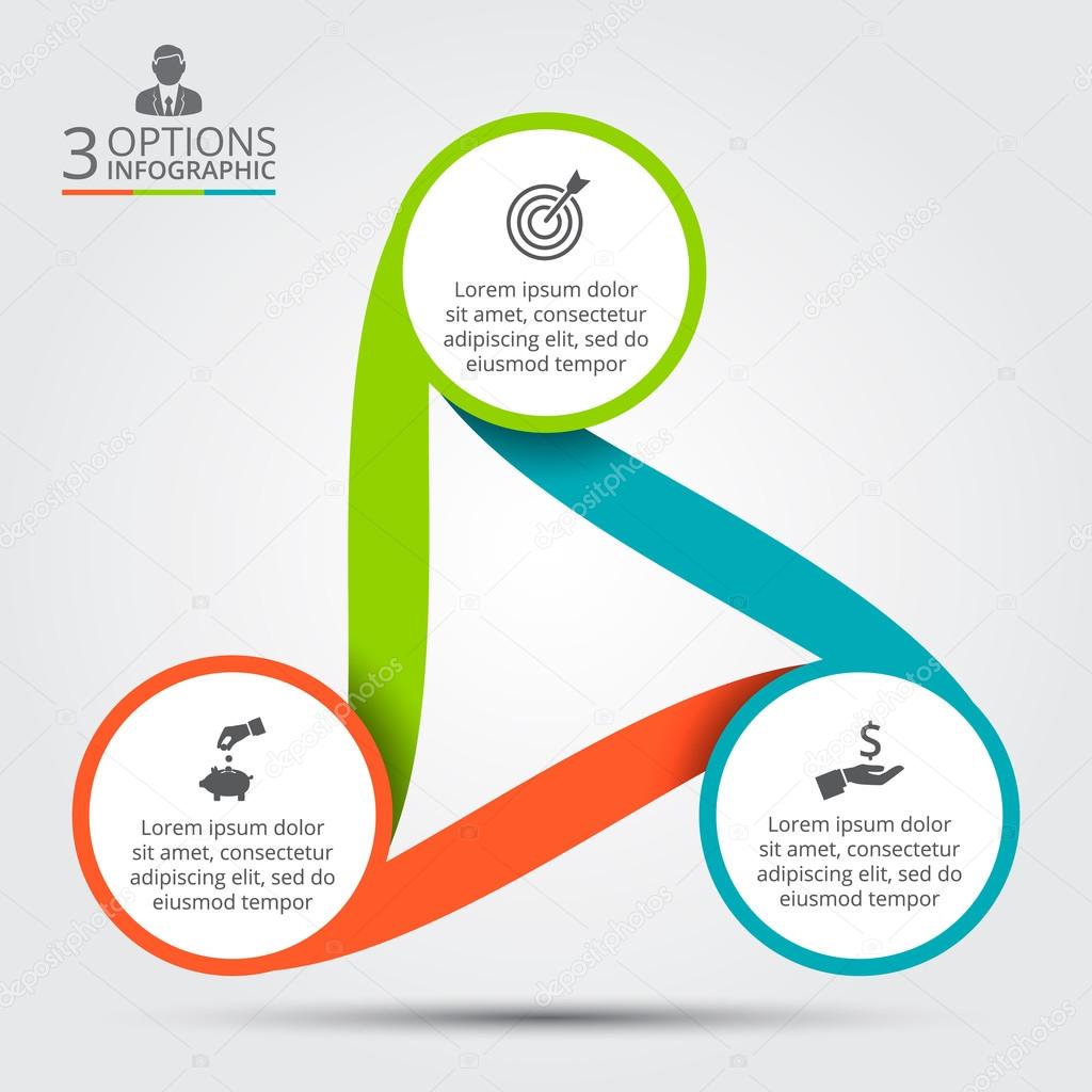 Vector circle infographic. Template for cycle diagram, graph, presentation and round chart. Business concept with 3 options, parts, steps or processes. Data visualization.