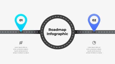 Dairesel yol haritası bilgileri. Proje Zaman Çizelgesi, İlerleme ve Hedef Görselleştirme Konum İşaretleriyle İş Stratejisi ve Planlama Diyagramı.