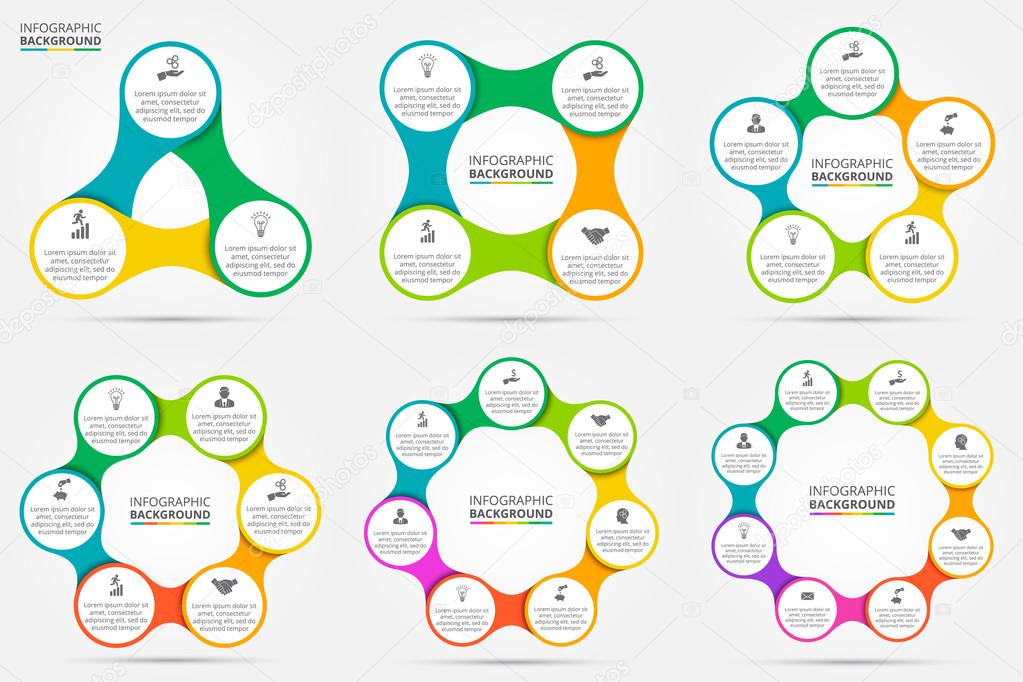 Vector circle infographic. Template for cycle diagram, graph, presentation and round chart. Business concept with 3, 4, 5, 6, 7 and 8 options, parts, steps or processes. Data visualization.