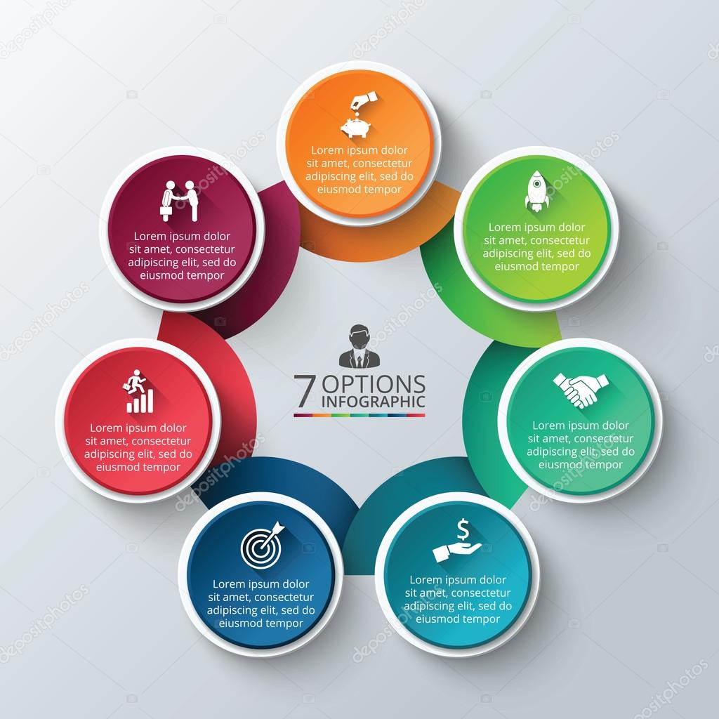 Vector circle infographic. Template for cycle diagram, graph, presentation and round chart. Business concept with 7 options, parts, steps or processes. Data visualization.
