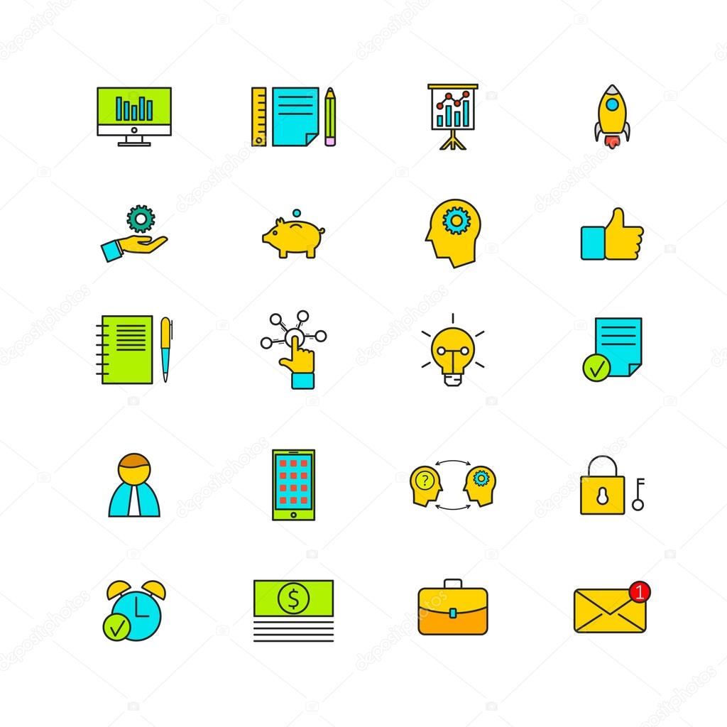 Line icons with flat design elements.