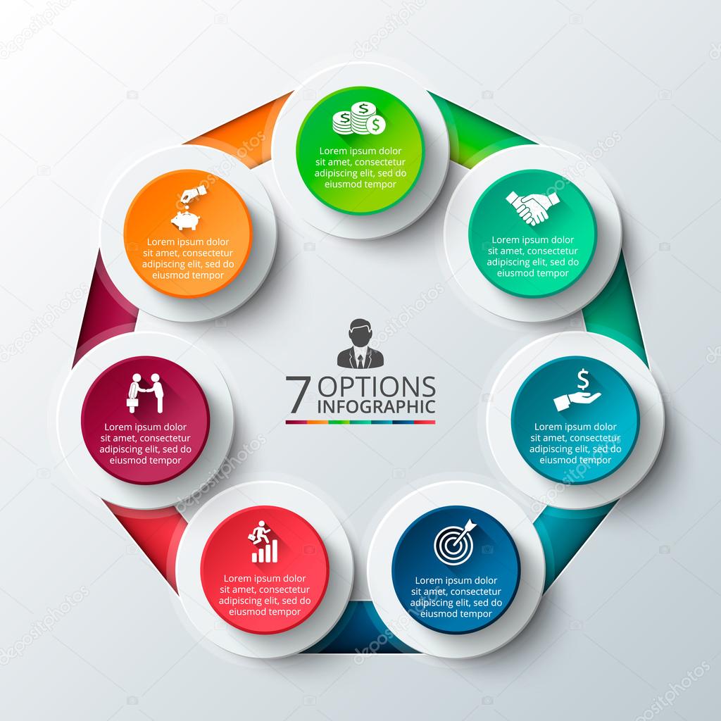 Vector heptagon for infographic. Template for cycle diagram, graph, presentation and round chart. Business concept with 7 options, parts, steps or processes. Data visualization.