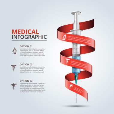Kırmızı kurdele ile vektör şırınga infographics için.