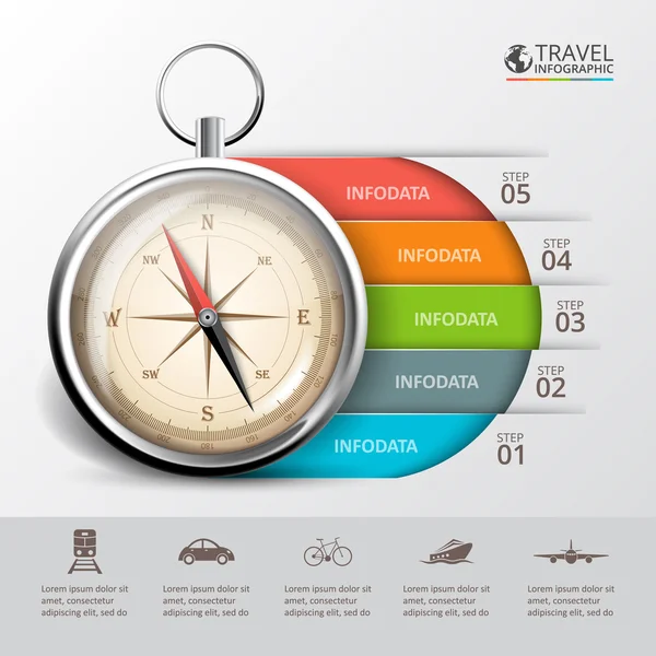 Vector reizen infographic met een kompas. — Stockvector
