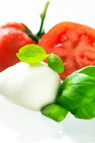 Mozzarella e pomodoro su fondo bianco — Foto Stock