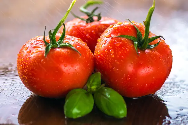 Pomodori su sfondo di legno — Foto Stock