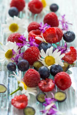 Ahududu ve yaban mersini ile yaz çiçek