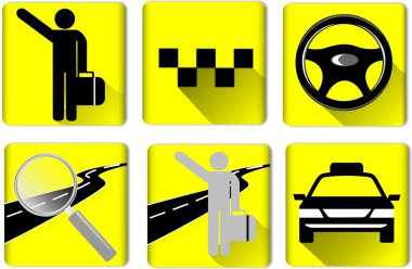 taxi and car, yellow, square icons
