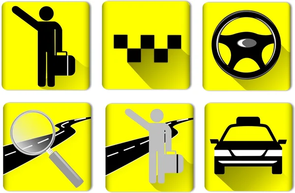 Taxi and car, yellow, square icons — Stock Vector