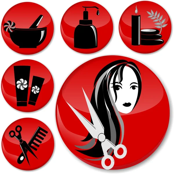 Salons de coiffure et SPA, icônes rondes, rouge — Image vectorielle