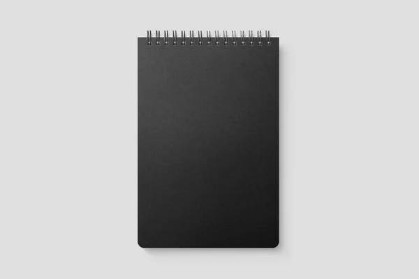 Πραγματική Φωτογραφία Σπιράλ Notepad Mockup Template Μαύρο Χάρτινο Κάλυμμα Απομονωμένο — Φωτογραφία Αρχείου