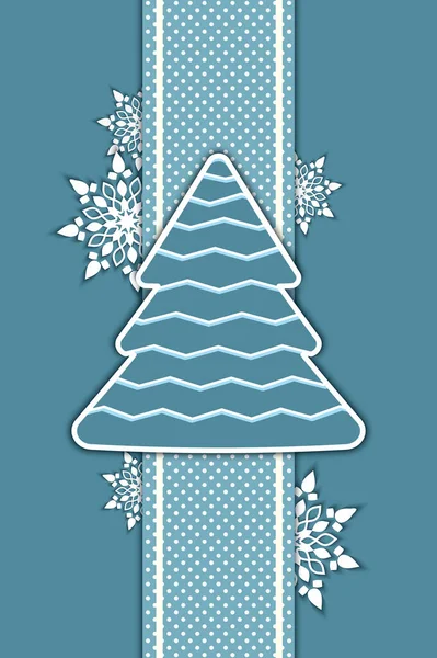 Noel Ağacı Vektör Arka Planı Kağıt Kesikli Kar Taneleri Noel — Stok Vektör