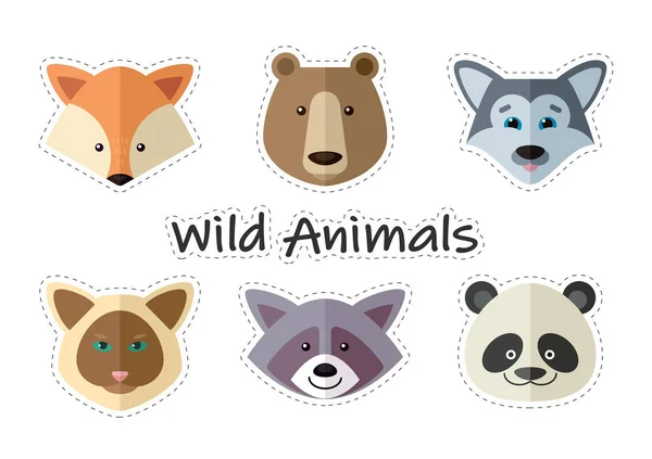 Vector Set Cartoon Animal Heads Stickers — 图库矢量图片