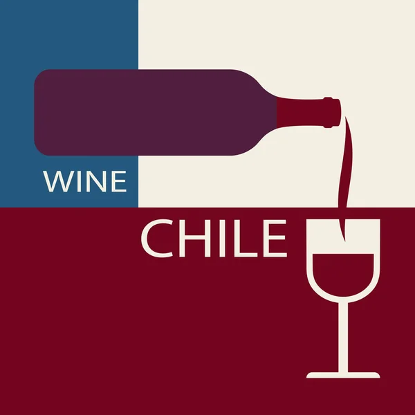 Постре Чилійське Вино Задньому Плані Прапора Пляшку Вина Келихом — стоковий вектор