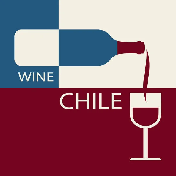 Постре Чилійське Вино Задньому Плані Прапора Пляшку Вина Келихом — стоковий вектор