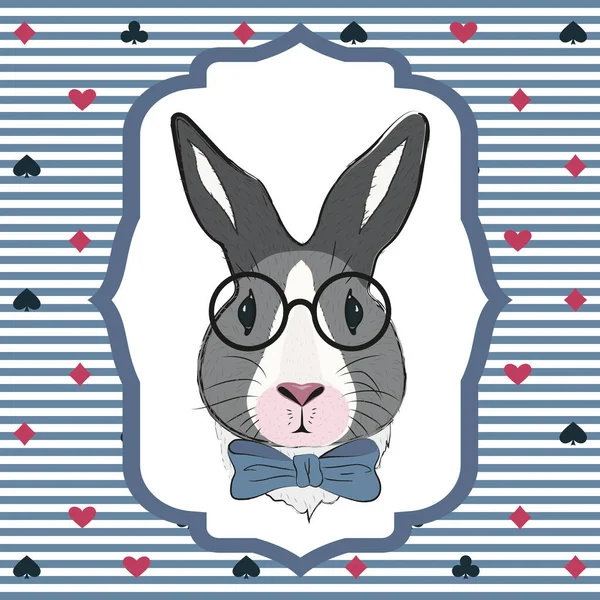 Rabbit Wearing Glasses Pattern Fairy Rabbit Blue Butterfly Background Bunny — Stock Vector