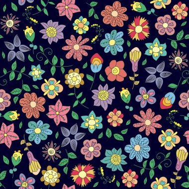 Eğlenceli karalamalar, kusursuz desenler. Çiçekli el çizimi deseni