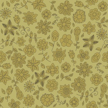 Sonbahar çiçekli karalamalar kusursuz desen. Bitkisel el çizim vektörü arka planı