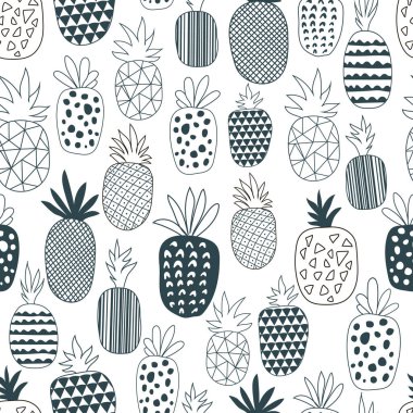 Boyama kitabı. Ananaslı Kusursuz Şablon. Ananas ile arkaplan çizimi